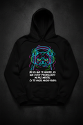 Sudadera negra con gato neón y frase ácida